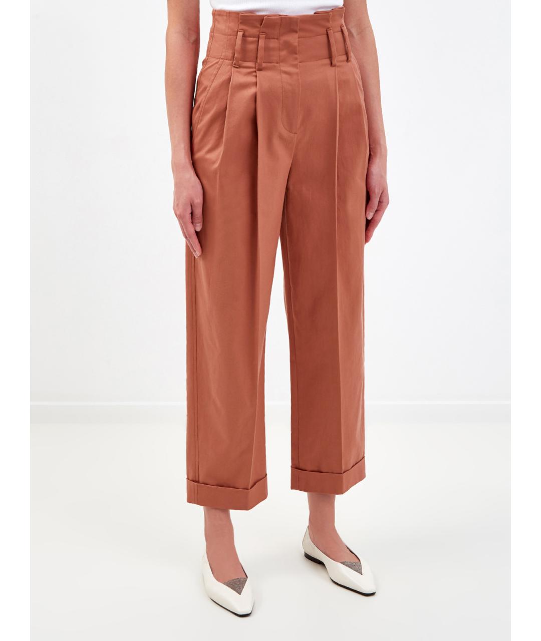 BRUNELLO CUCINELLI Оранжевое хлопковые прямые брюки, фото 3