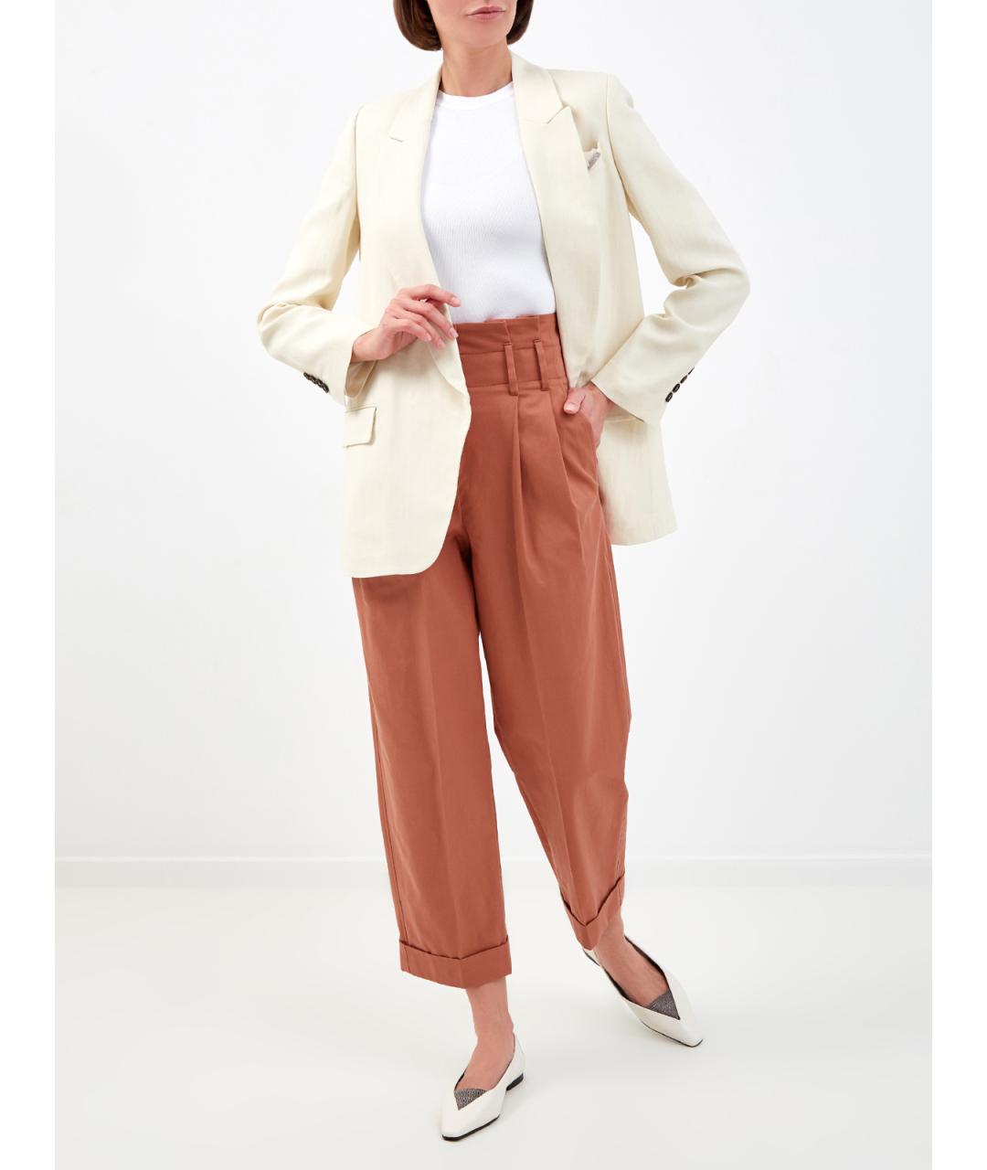 BRUNELLO CUCINELLI Оранжевое хлопковые прямые брюки, фото 2