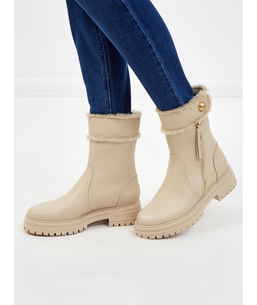 GIANVITO ROSSI Бежевые кожаные полусапоги, фото 2