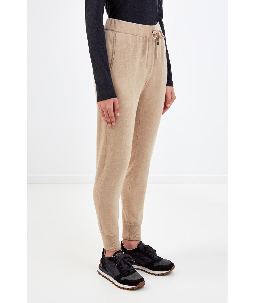 BRUNELLO CUCINELLI Бежевые кашемировые прямые брюки, фото 3
