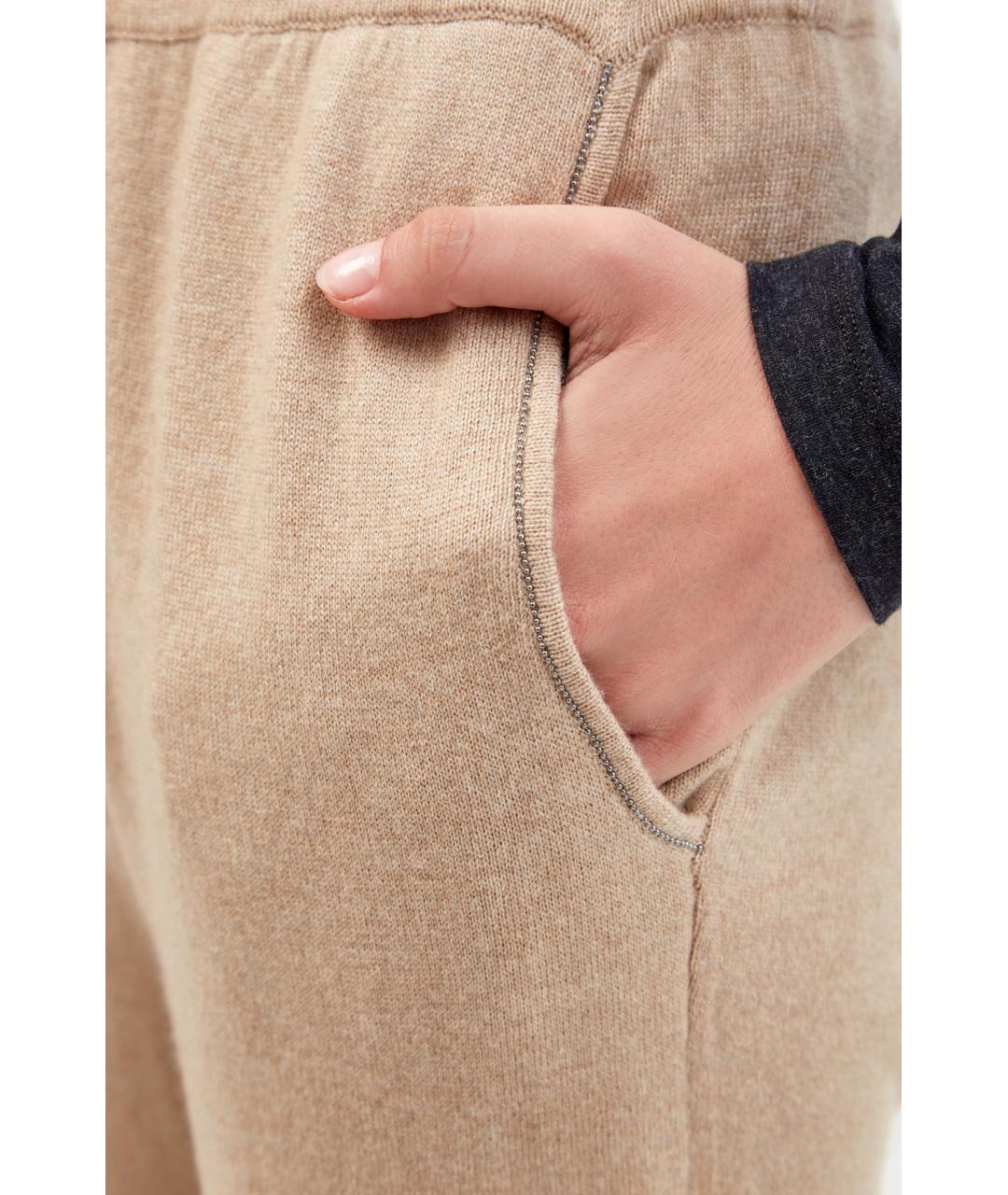 BRUNELLO CUCINELLI Бежевые кашемировые прямые брюки, фото 5