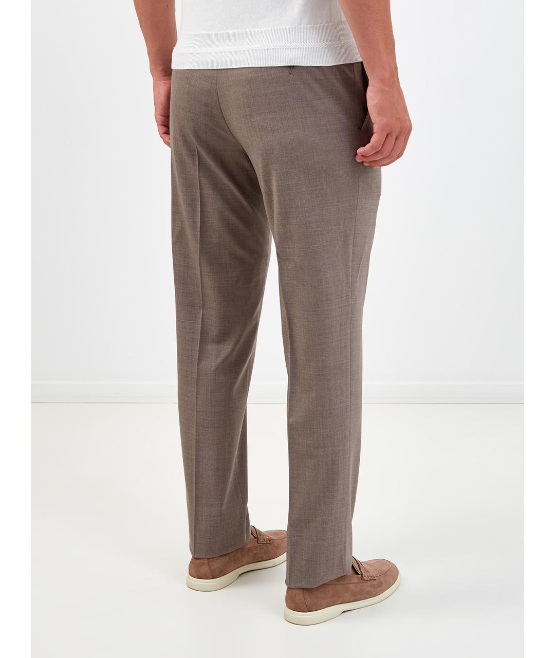 CANALI Бежевые шерстяные повседневные брюки, фото 4