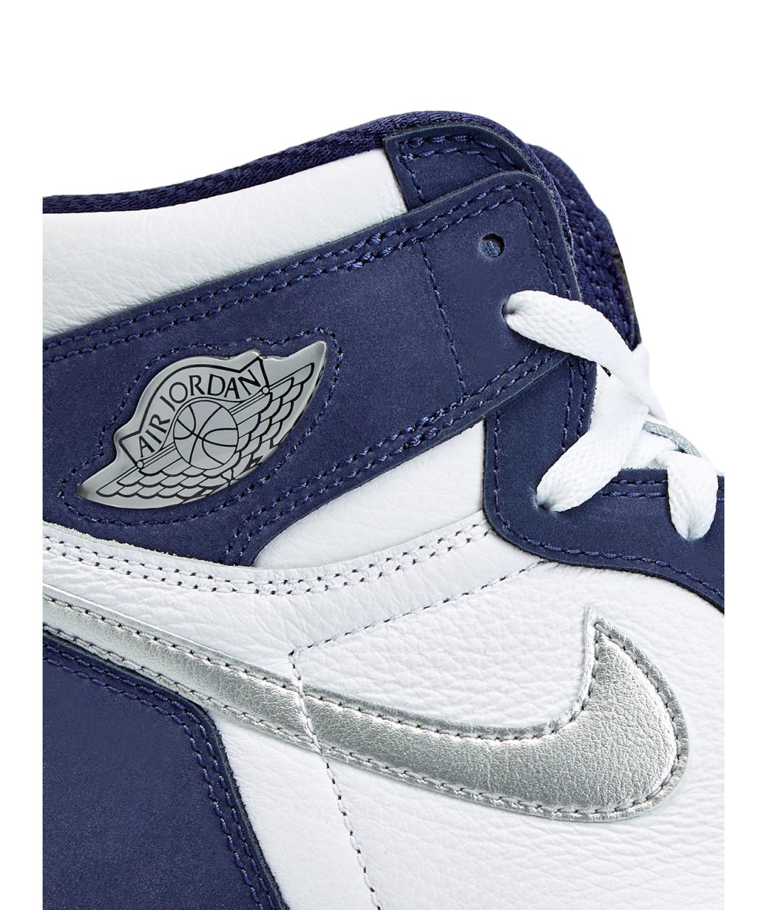 JORDAN Синие кожаные высокие кроссовки / кеды, фото 5