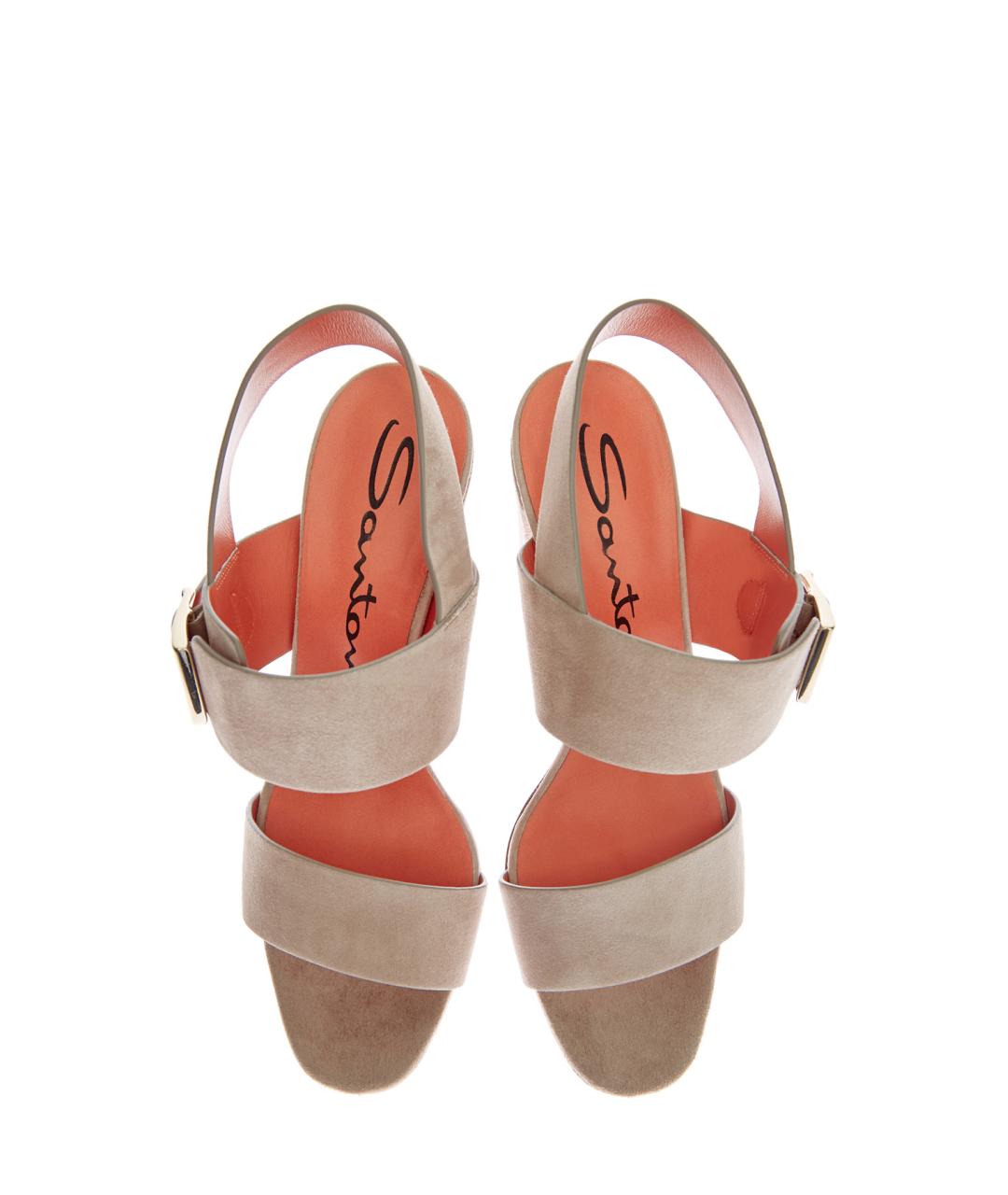 SANTONI Бежевые замшевые босоножки, фото 4