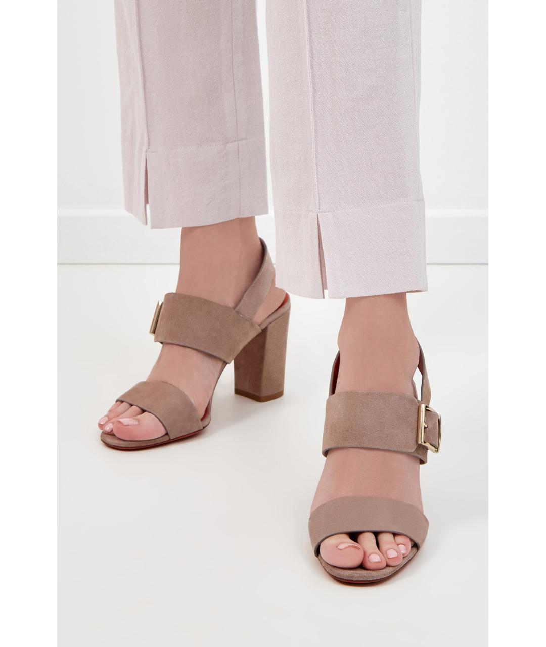 SANTONI Бежевые замшевые босоножки, фото 2