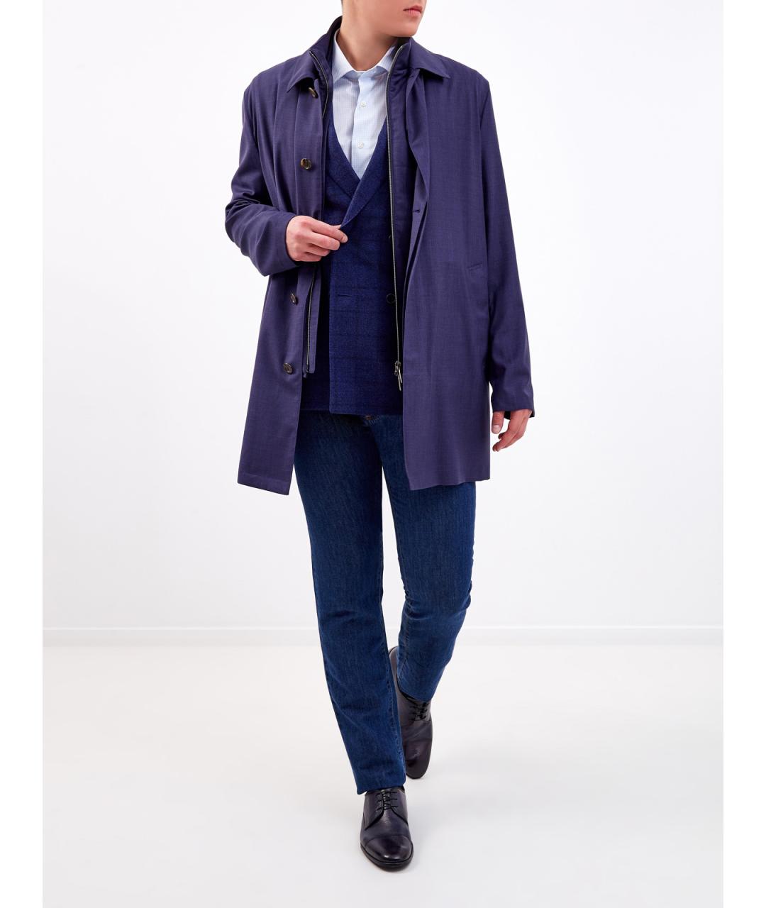 CANALI Синий шерстяной тренч / плащ, фото 2