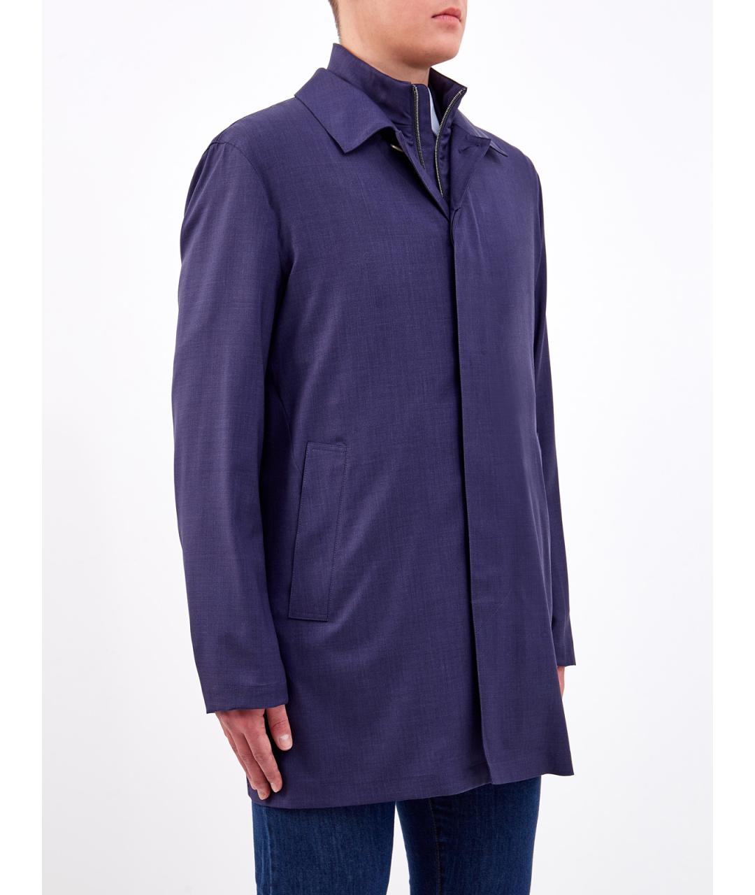 CANALI Синий шерстяной тренч / плащ, фото 3