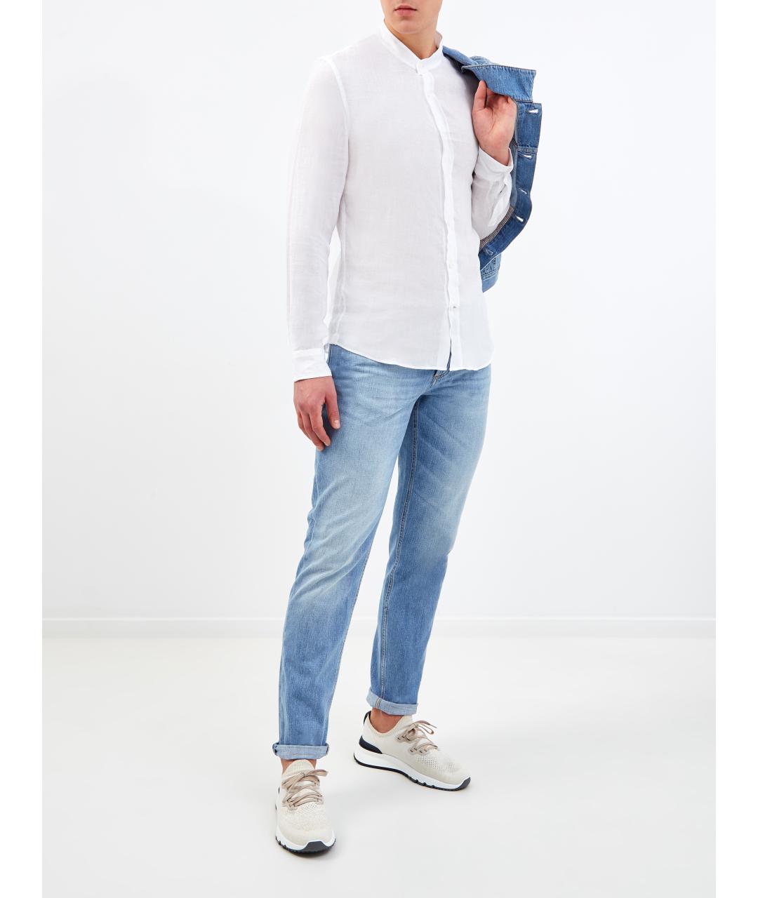 BRUNELLO CUCINELLI Белая льняная классическая рубашка, фото 2