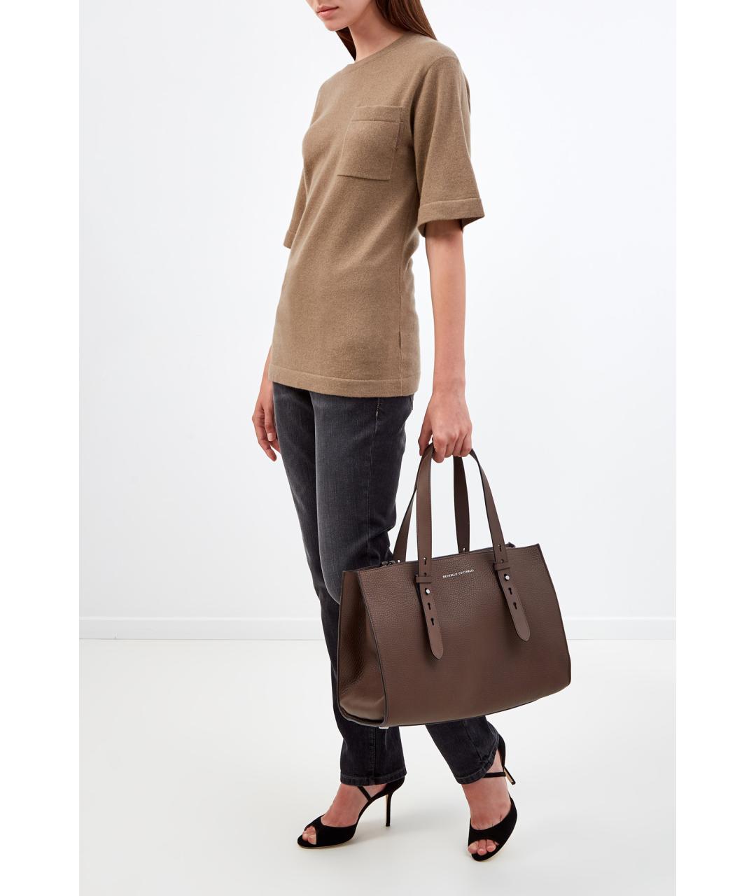 BRUNELLO CUCINELLI Коричневый кашемировый джемпер / свитер, фото 2