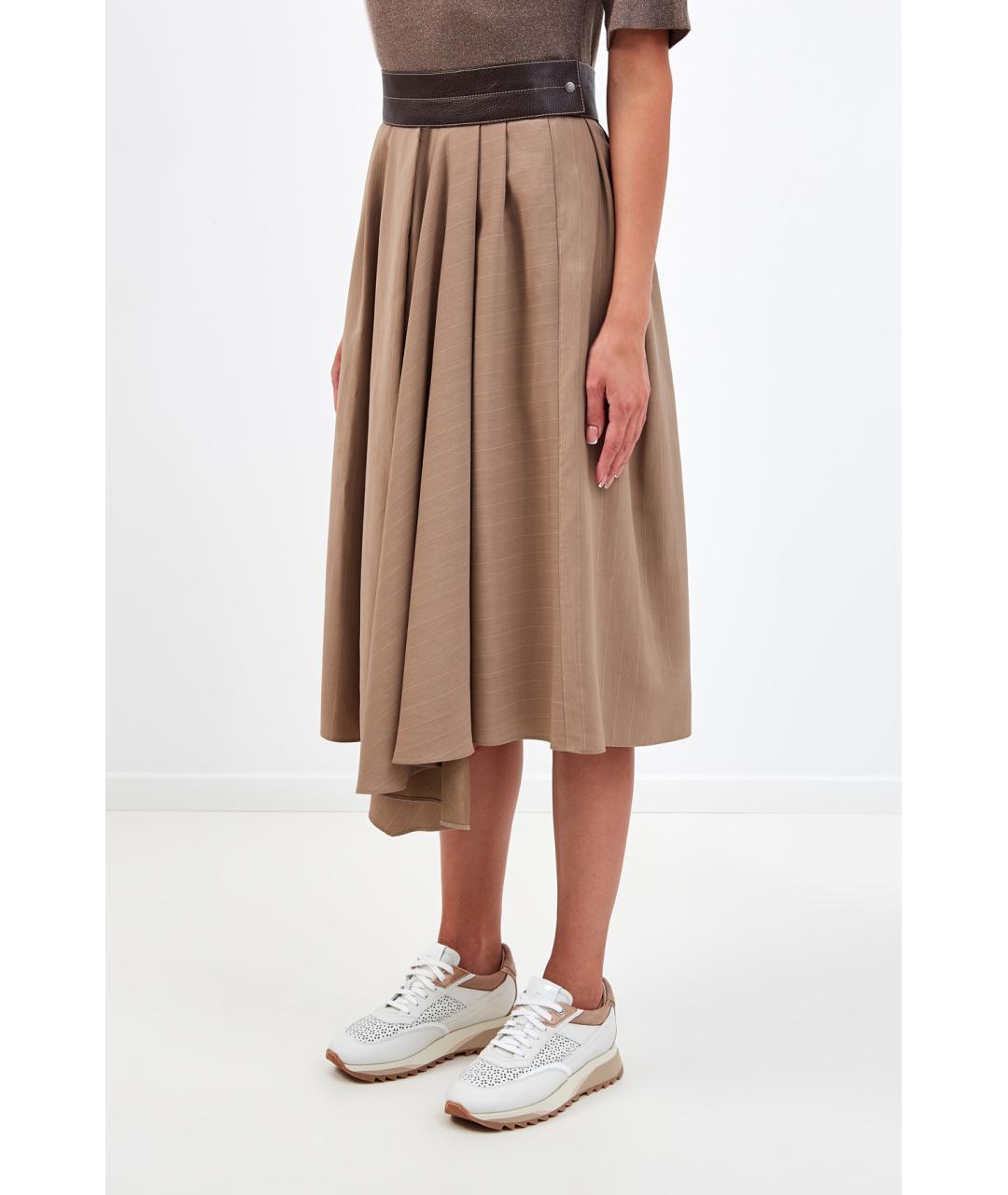 BRUNELLO CUCINELLI Бежевая шерстяная юбка миди, фото 3