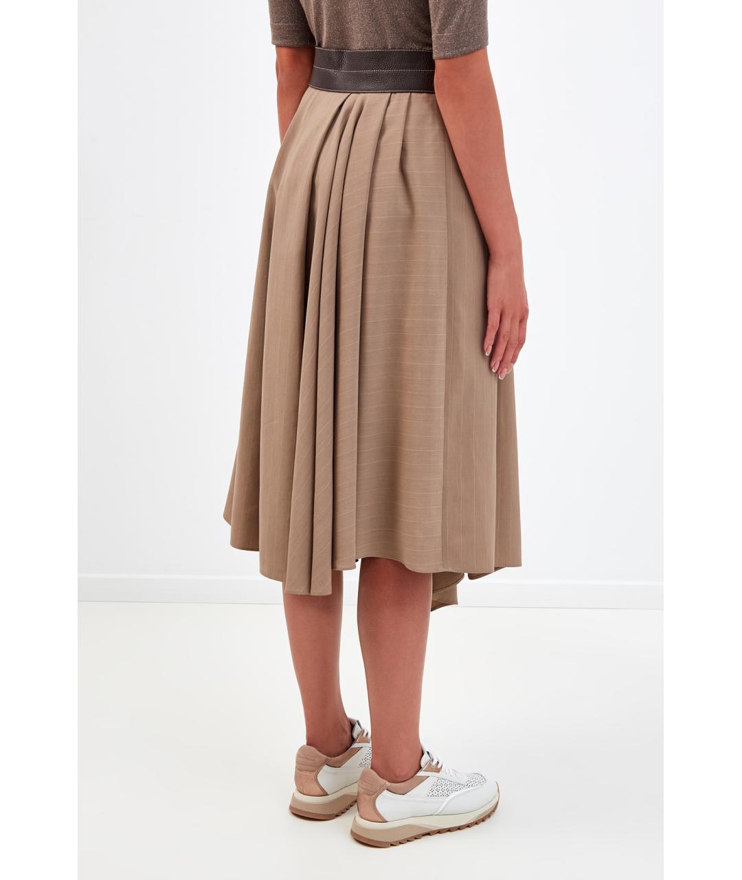 BRUNELLO CUCINELLI Бежевая шерстяная юбка миди, фото 4