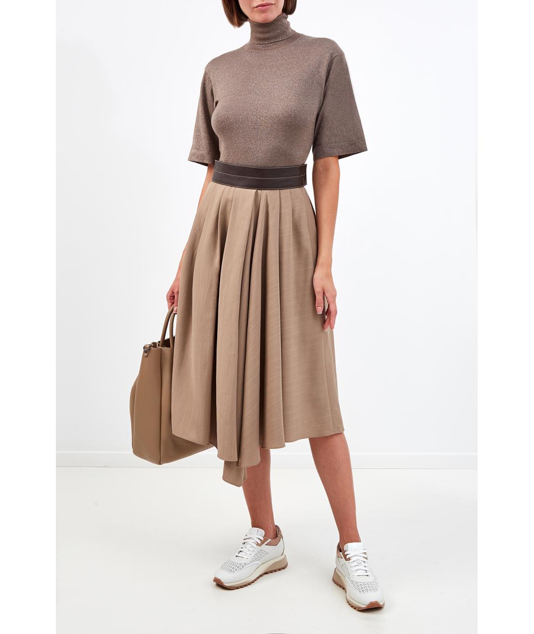 BRUNELLO CUCINELLI Бежевая шерстяная юбка миди, фото 2
