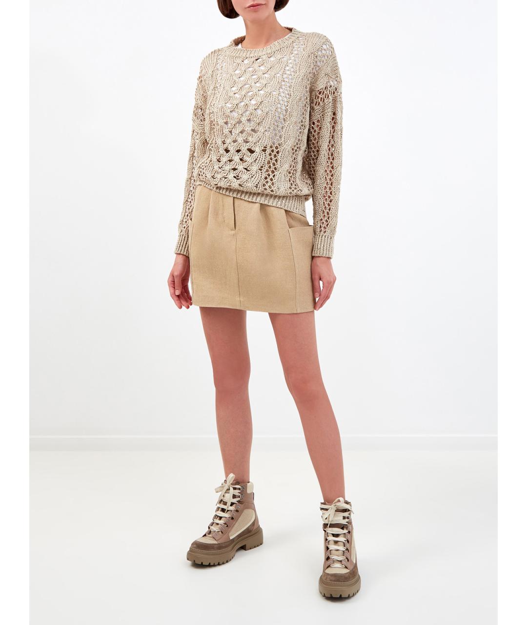 BRUNELLO CUCINELLI Бежевая льняная юбка мини, фото 2