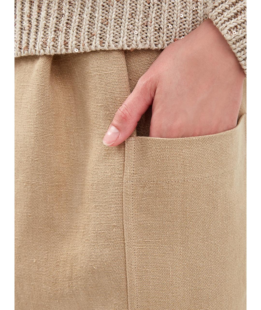 BRUNELLO CUCINELLI Бежевая льняная юбка мини, фото 5