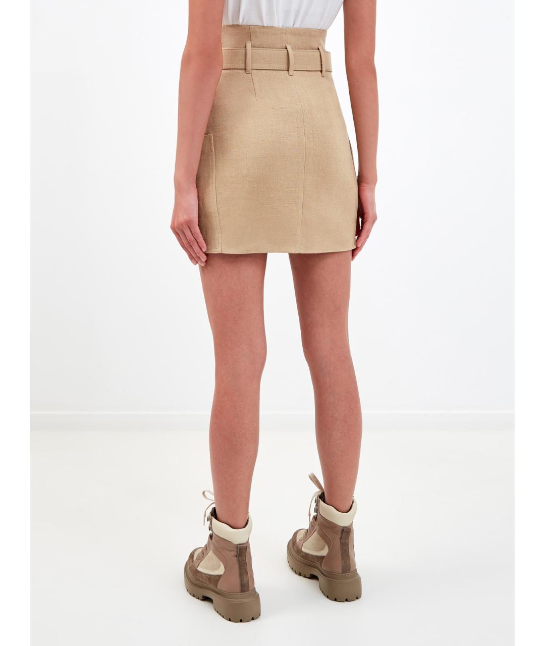 BRUNELLO CUCINELLI Бежевая льняная юбка мини, фото 4