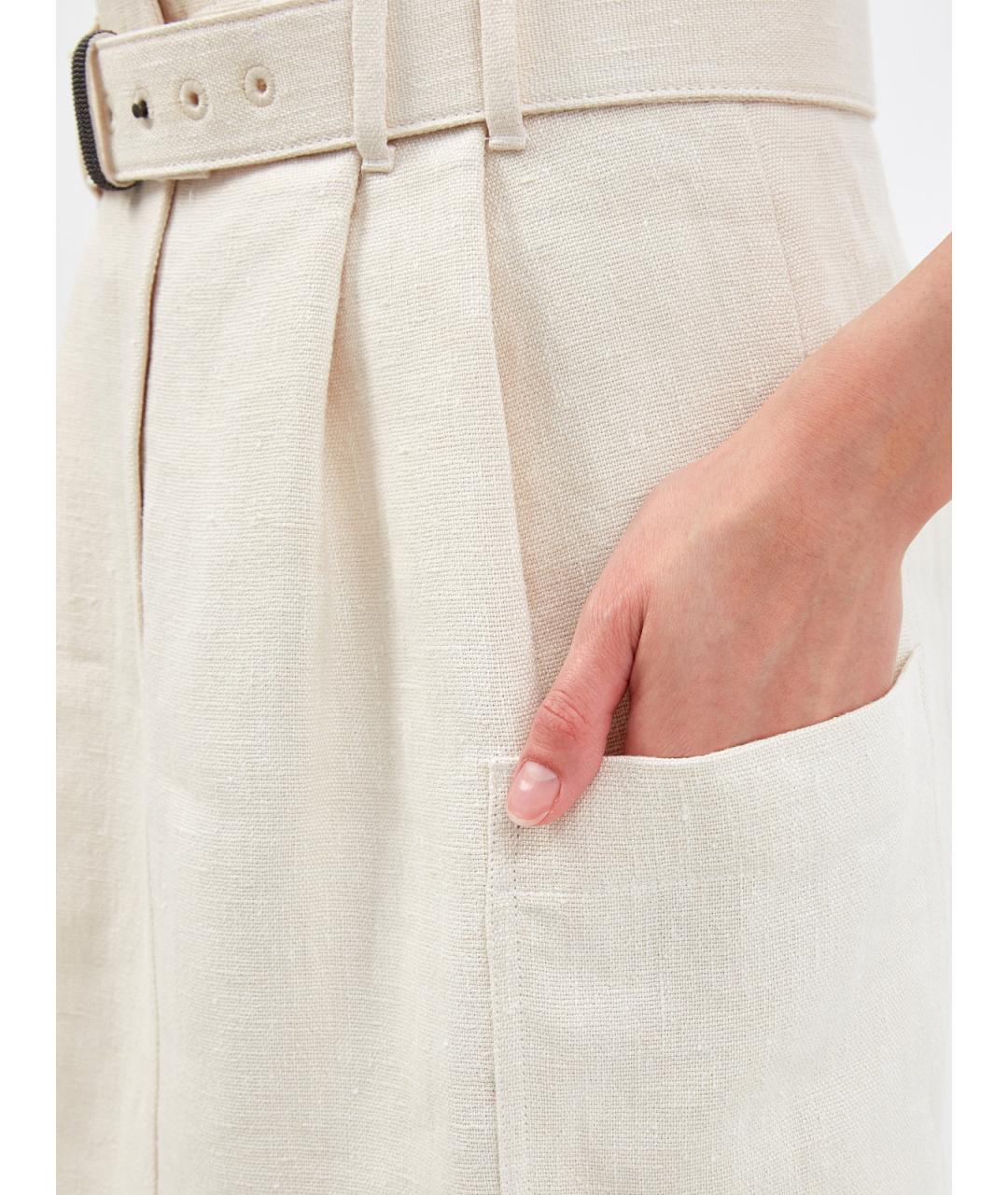 BRUNELLO CUCINELLI Бежевая льняная юбка мини, фото 5