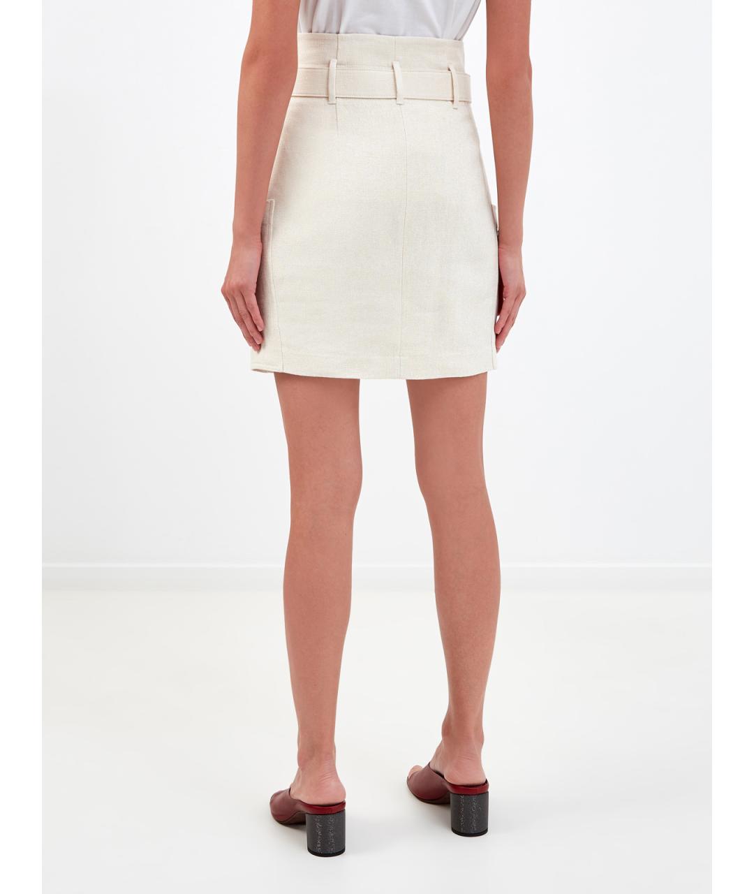 BRUNELLO CUCINELLI Бежевая льняная юбка мини, фото 4