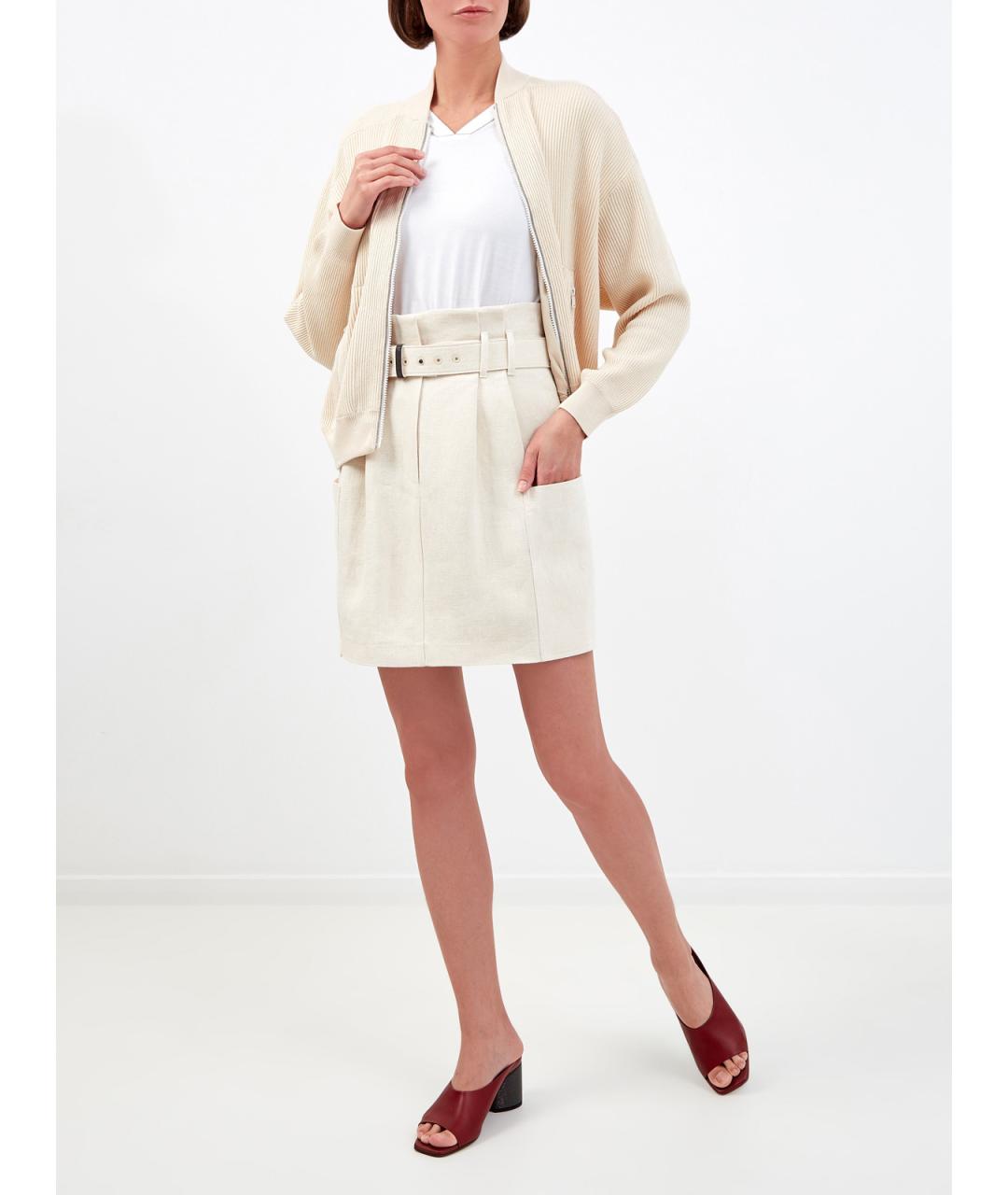 BRUNELLO CUCINELLI Бежевая льняная юбка мини, фото 2