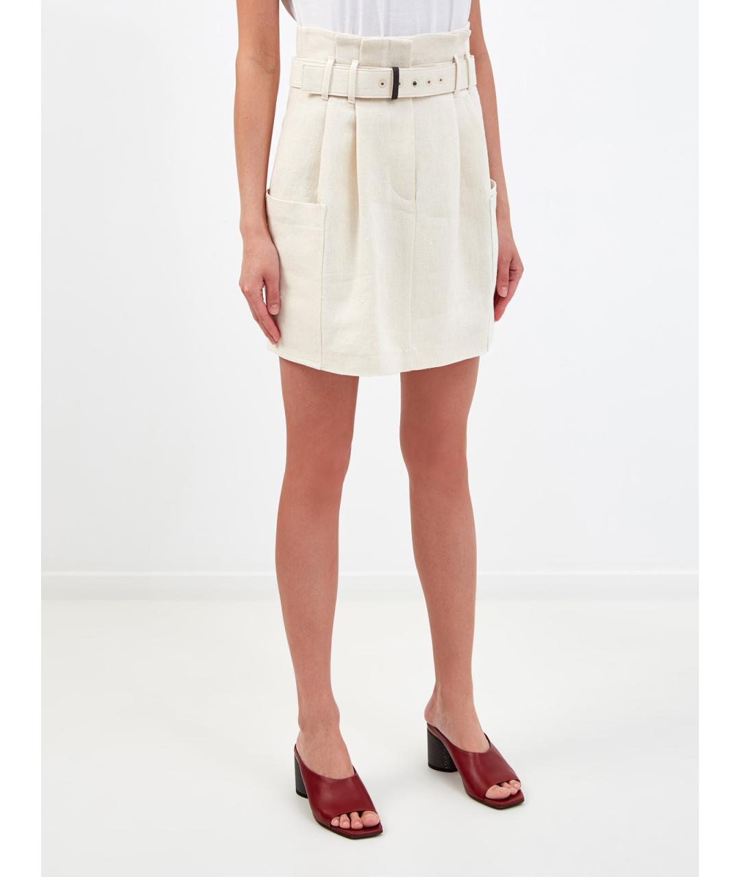 BRUNELLO CUCINELLI Бежевая льняная юбка мини, фото 3