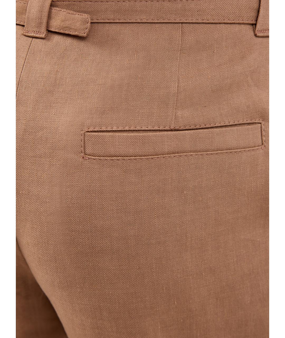 BRUNELLO CUCINELLI Коричневые льняные брюки узкие, фото 6