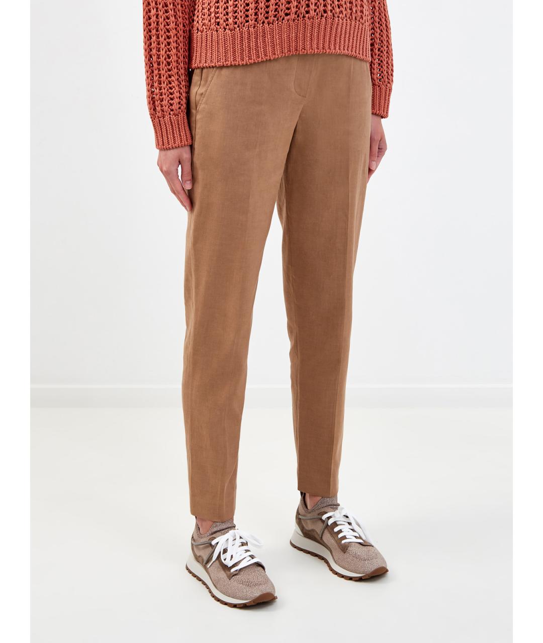 BRUNELLO CUCINELLI Коричневые льняные брюки узкие, фото 3