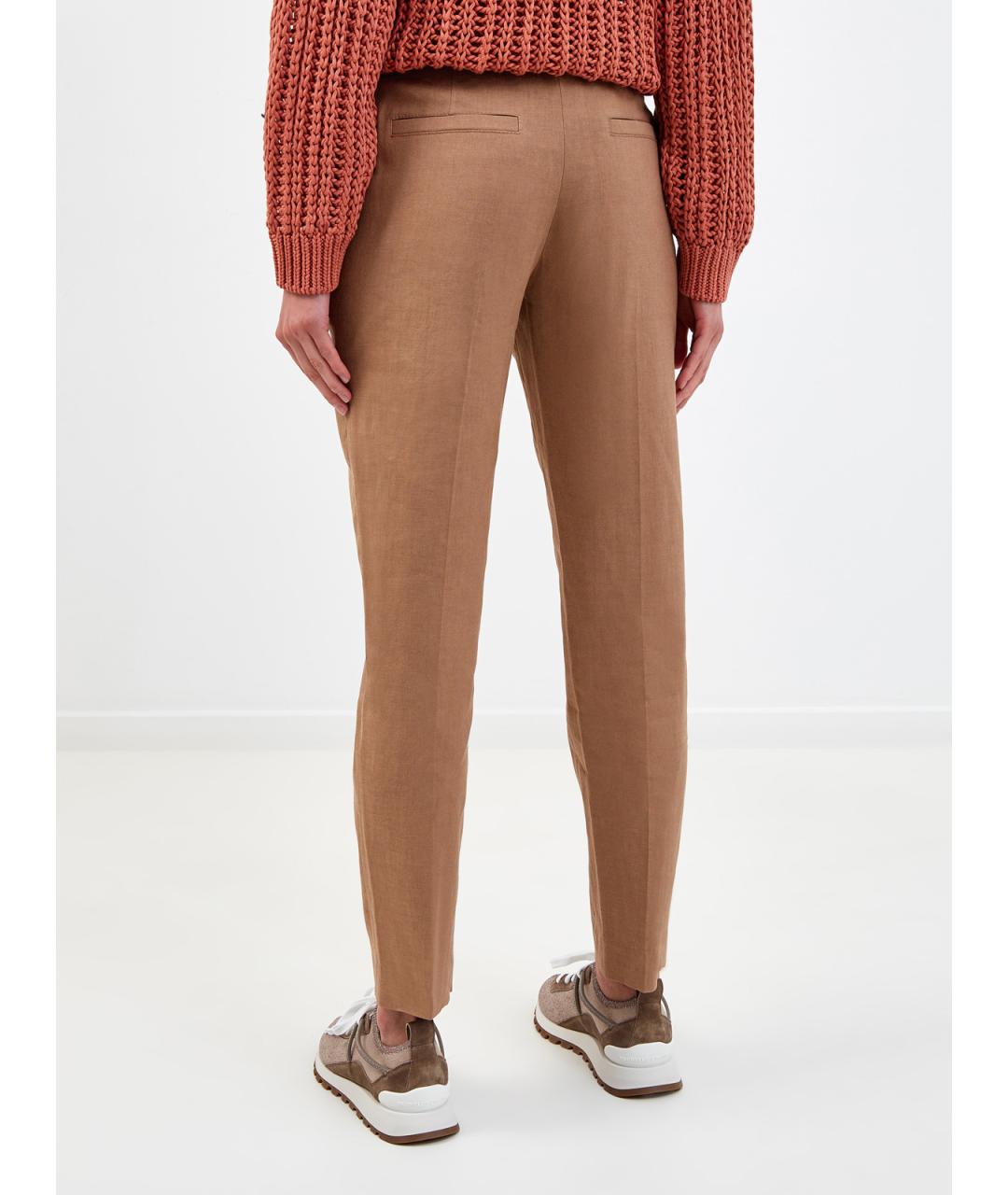 BRUNELLO CUCINELLI Коричневые льняные брюки узкие, фото 4
