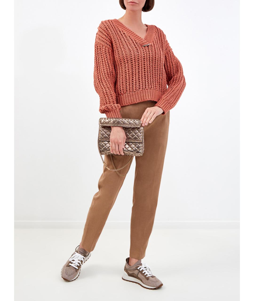 BRUNELLO CUCINELLI Коричневые льняные брюки узкие, фото 2