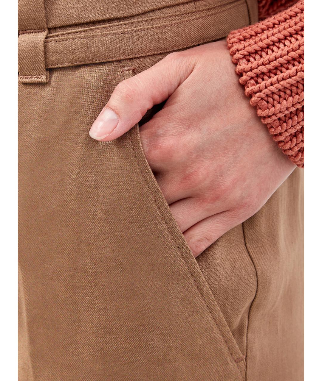 BRUNELLO CUCINELLI Коричневые льняные брюки узкие, фото 5