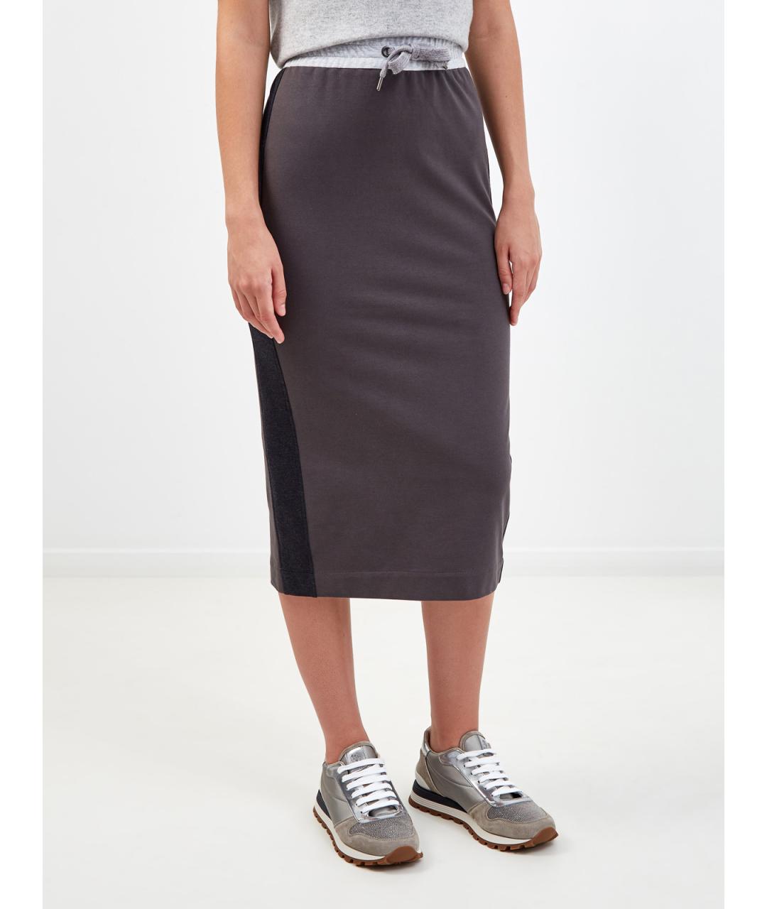 BRUNELLO CUCINELLI Коричневая хлопковая юбка миди, фото 3