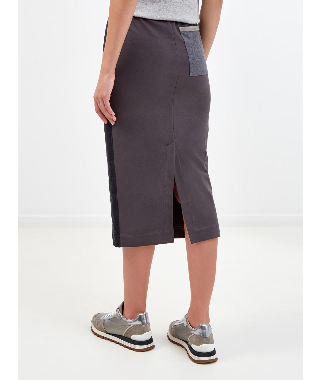 BRUNELLO CUCINELLI Коричневая хлопковая юбка миди, фото 4