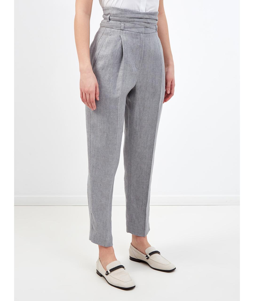 BRUNELLO CUCINELLI Серые льняные прямые брюки, фото 3