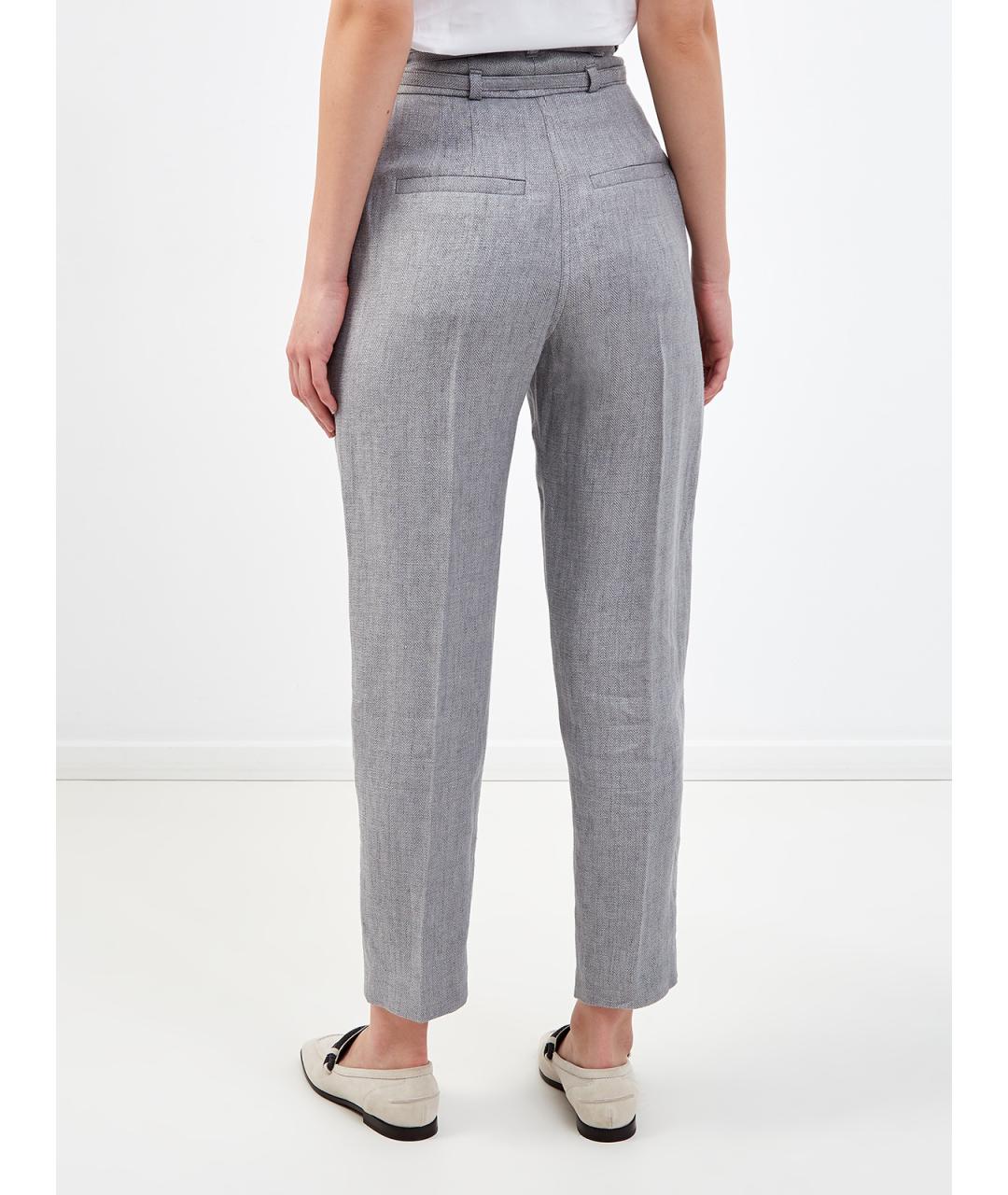 BRUNELLO CUCINELLI Серые льняные прямые брюки, фото 4