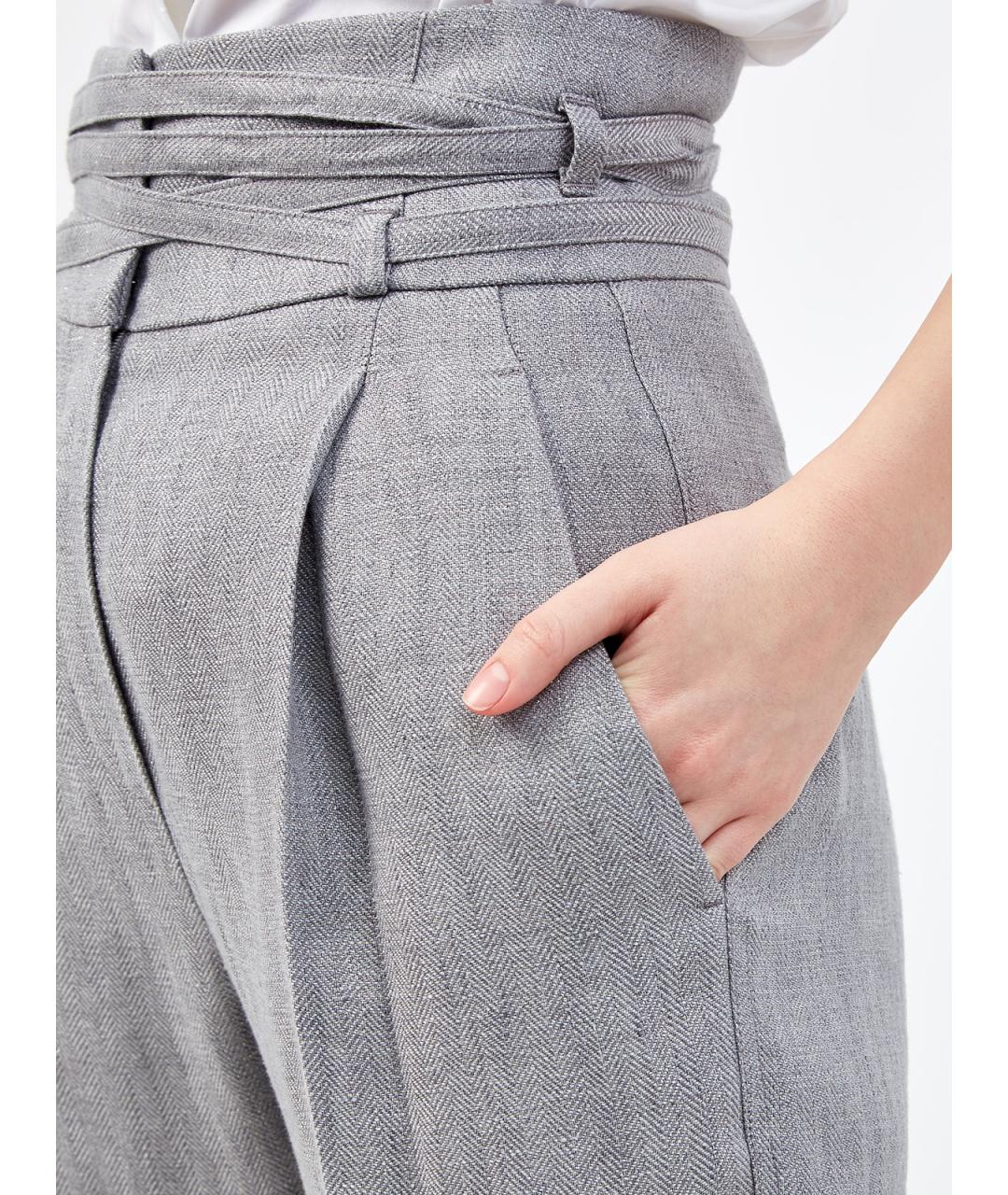 BRUNELLO CUCINELLI Серые льняные прямые брюки, фото 5