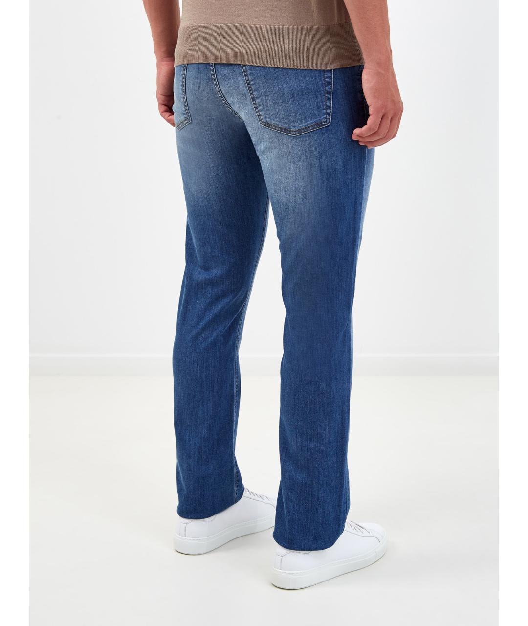 CANALI Синие хлопковые прямые джинсы, фото 4