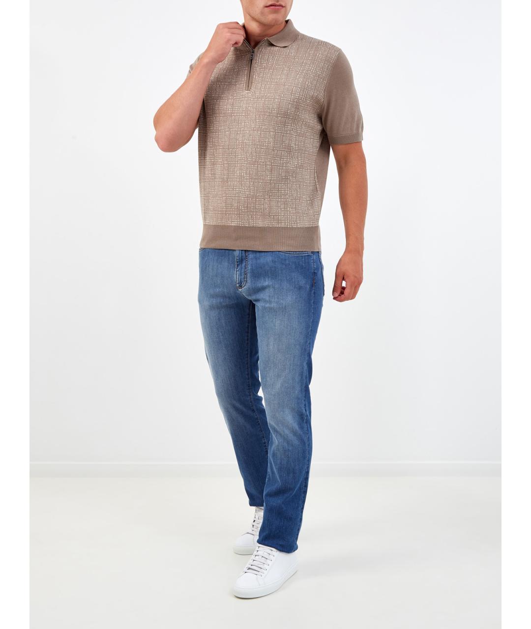 CANALI Синие хлопковые прямые джинсы, фото 2