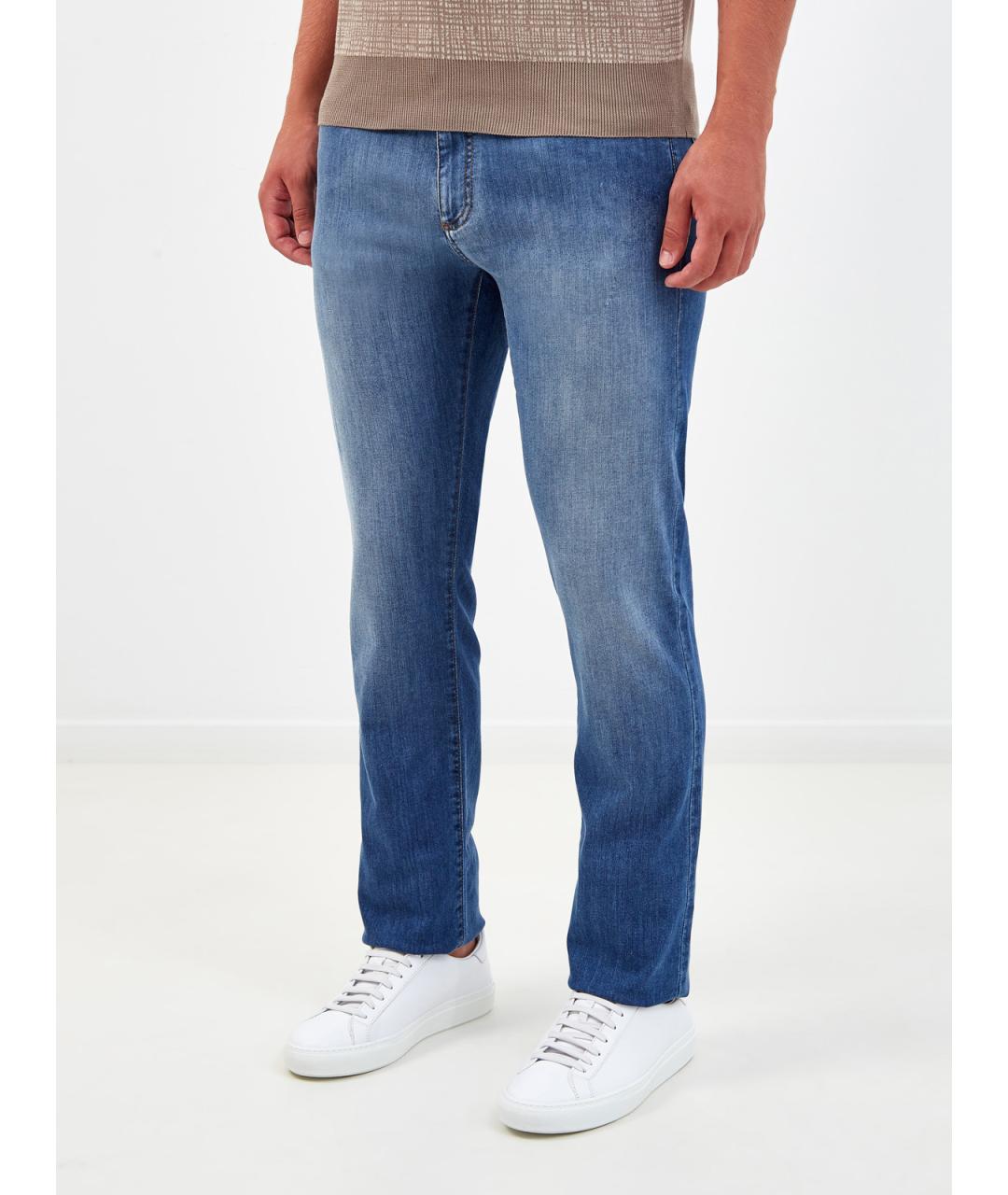 CANALI Синие хлопковые прямые джинсы, фото 3