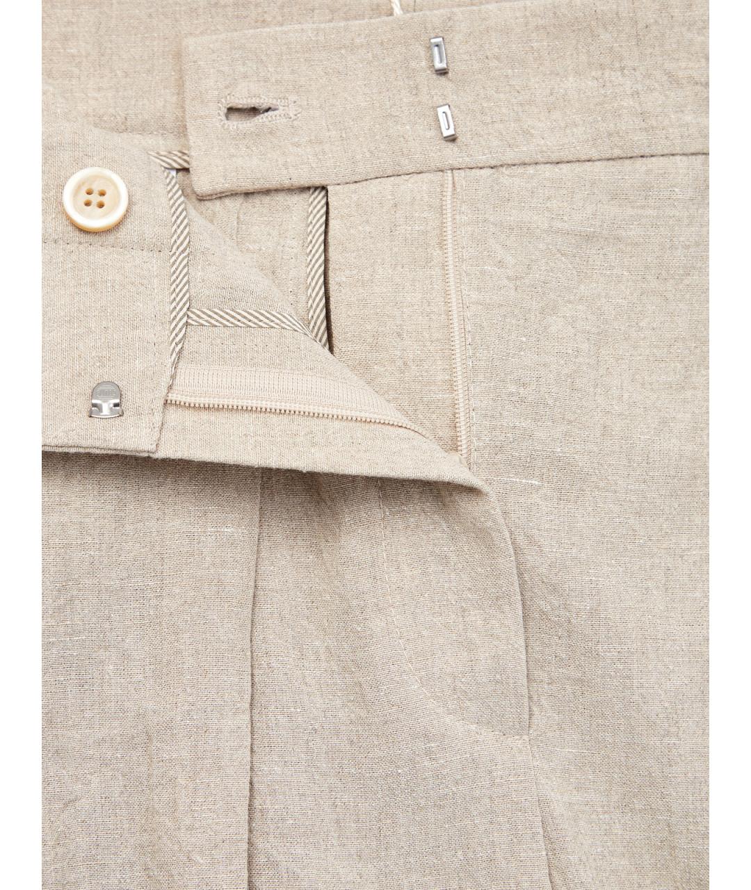 BRUNELLO CUCINELLI Бежевые льняные прямые брюки, фото 7