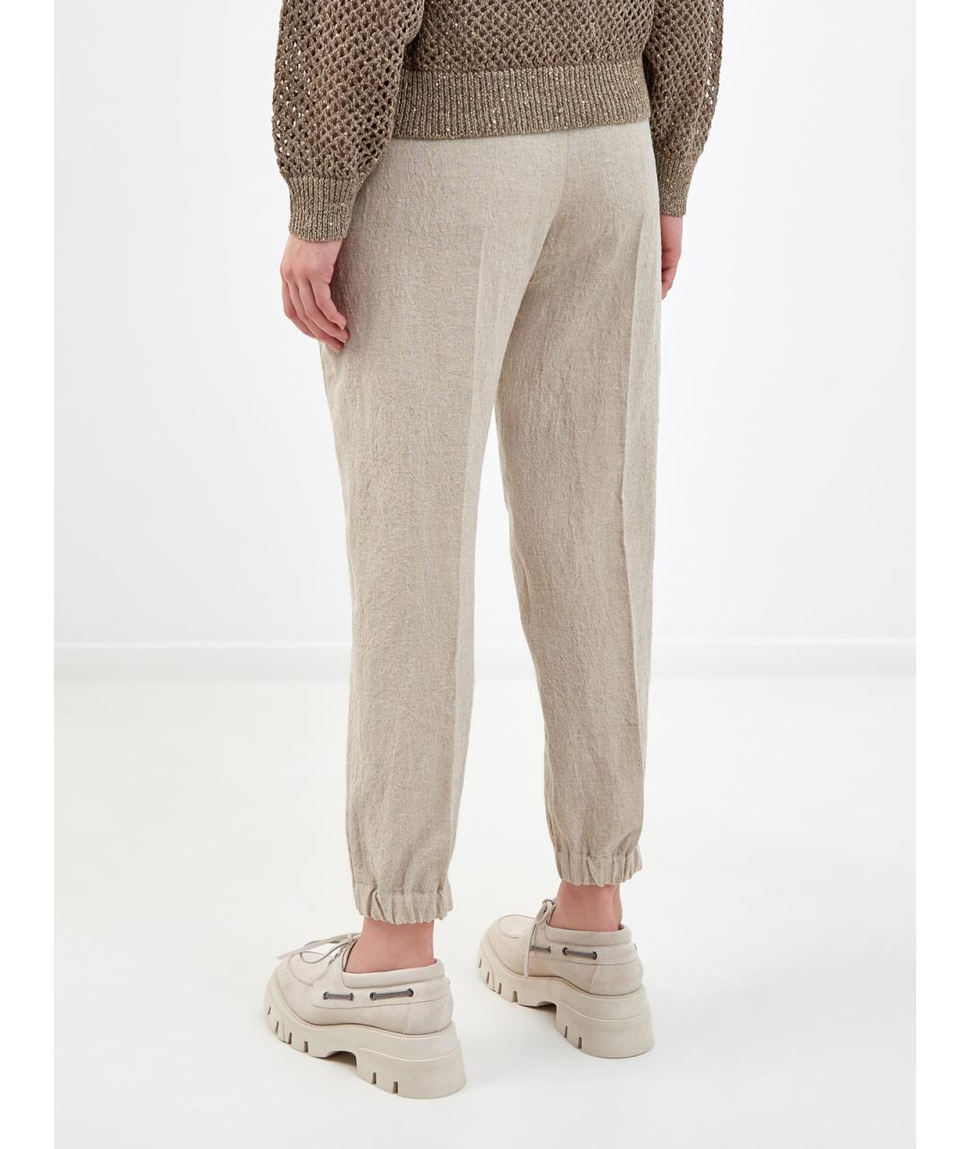 BRUNELLO CUCINELLI Бежевые льняные прямые брюки, фото 4