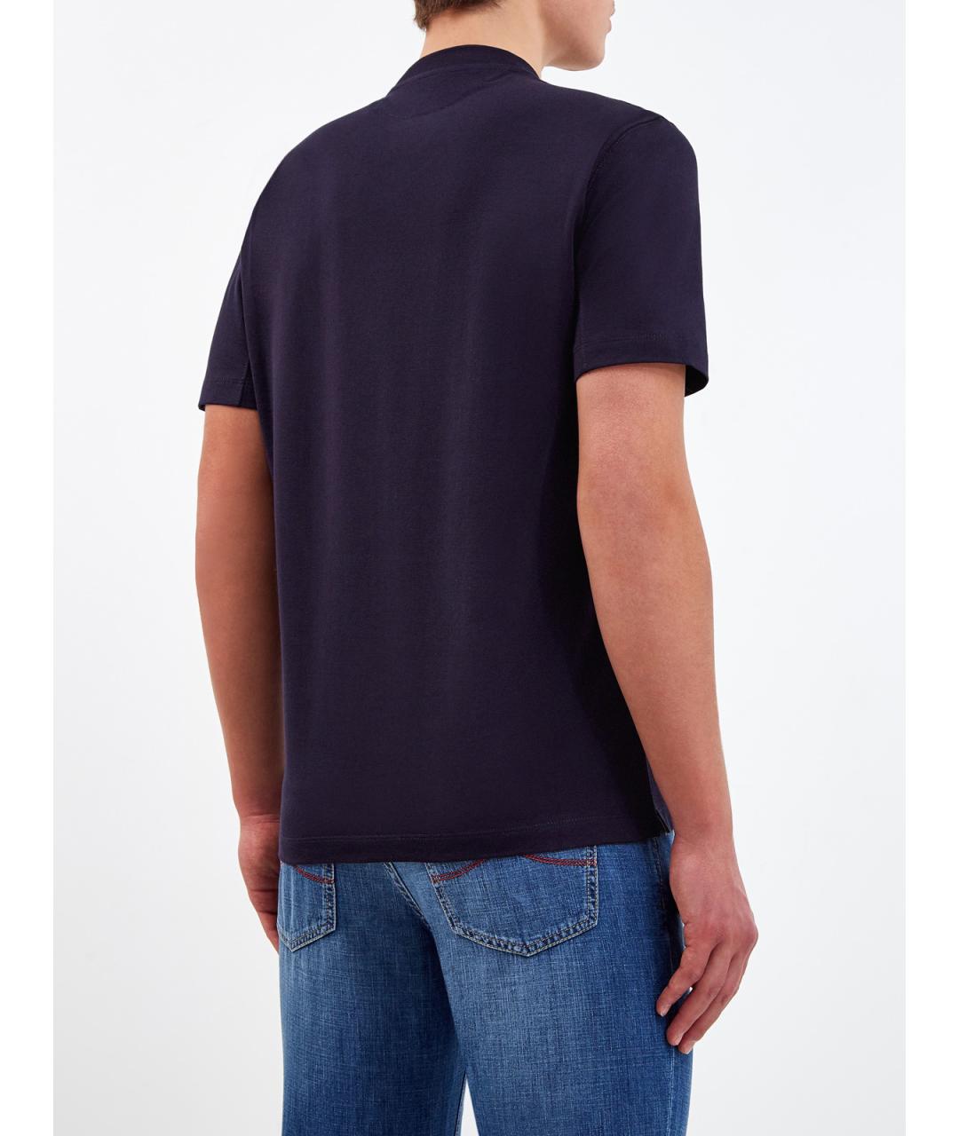 BRUNELLO CUCINELLI Синяя хлопковая футболка, фото 4