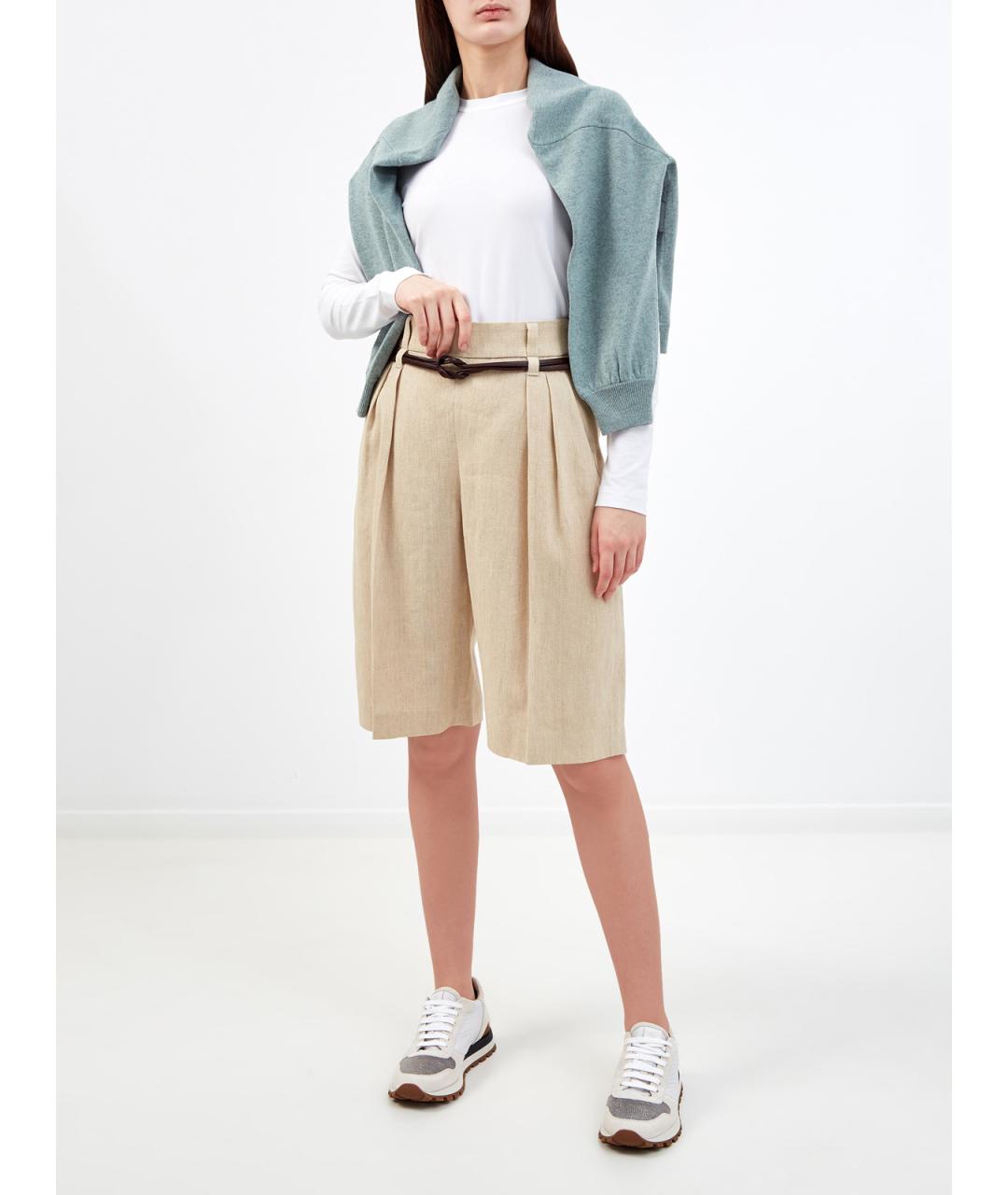 BRUNELLO CUCINELLI Бежевые льняные шорты, фото 2