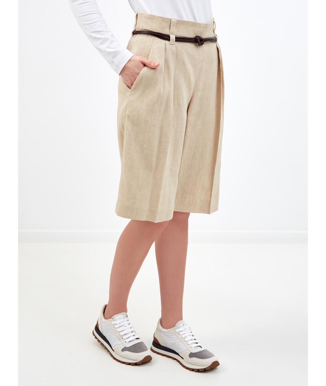 BRUNELLO CUCINELLI Бежевые льняные шорты, фото 3