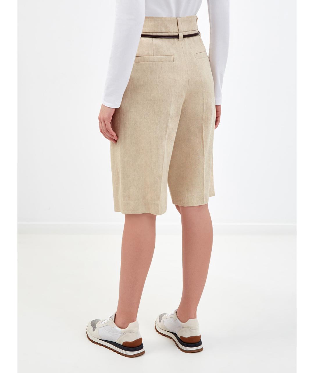 BRUNELLO CUCINELLI Бежевые льняные шорты, фото 4