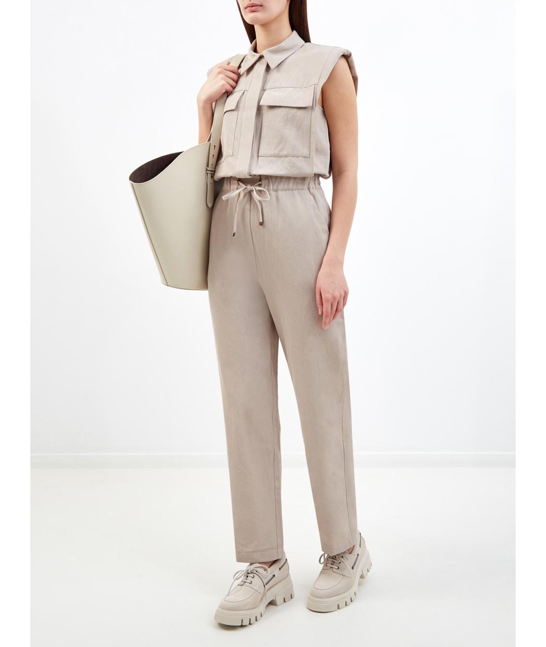 LORENA ANTONIAZZI Бежевый хлопковый комбинезон, фото 2