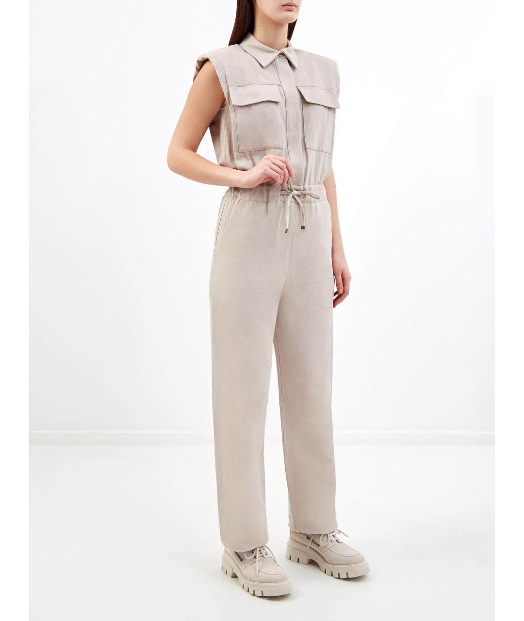 LORENA ANTONIAZZI Бежевый хлопковый комбинезон, фото 3