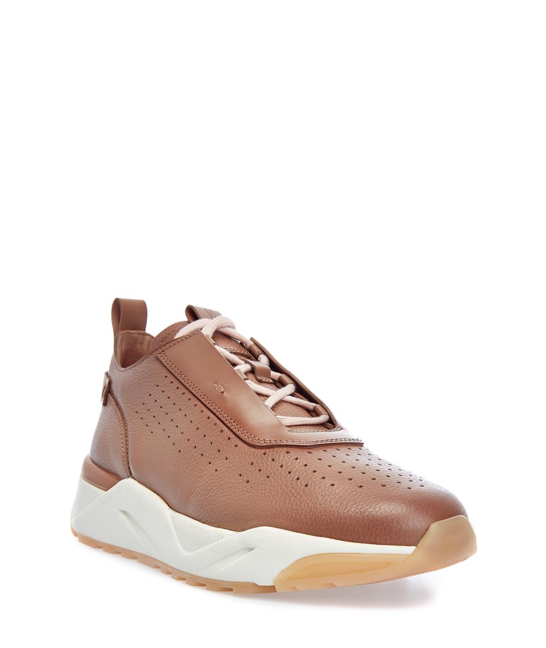 SANTONI Коричневые кожаные кроссовки, фото 3