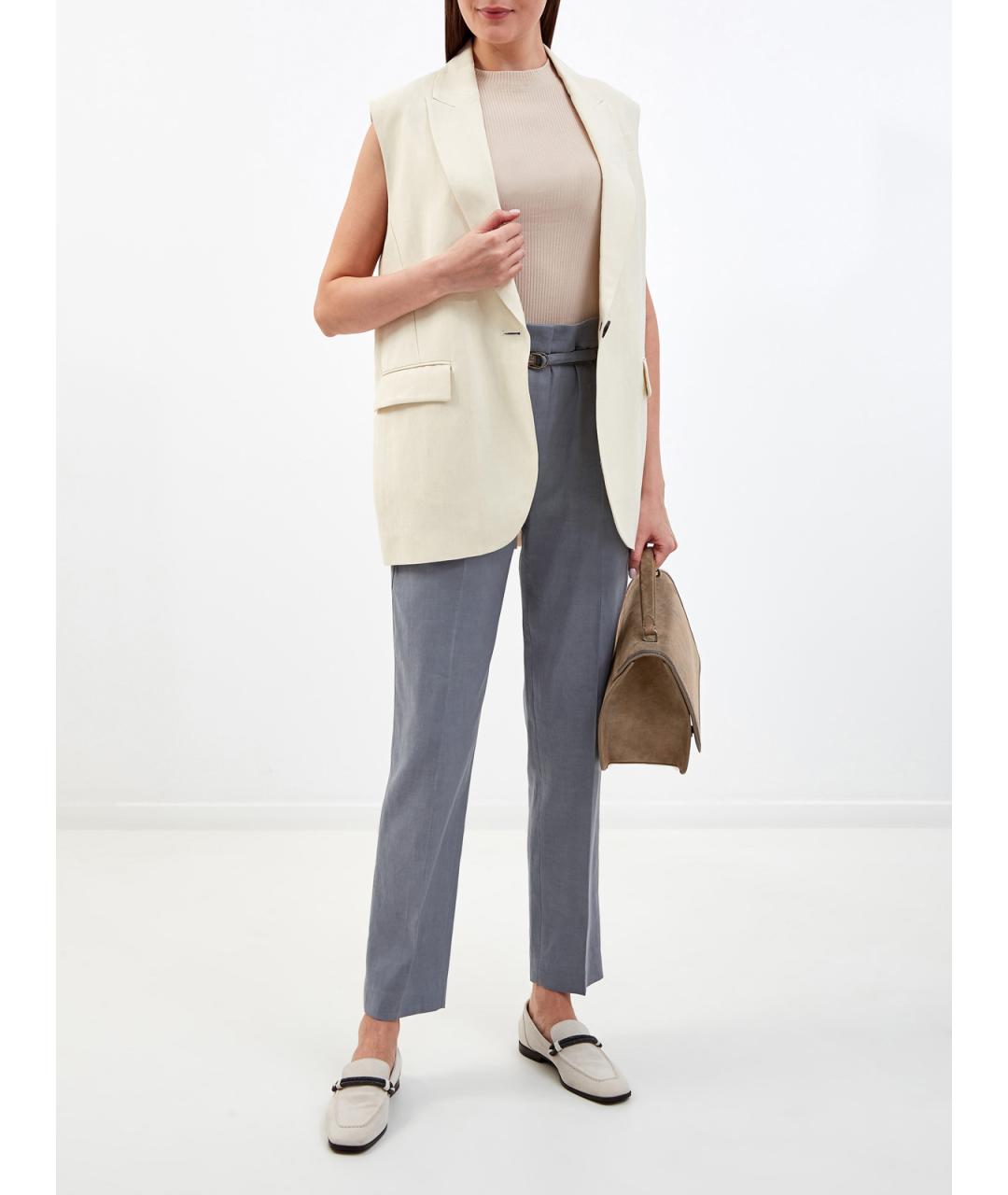 BRUNELLO CUCINELLI Синие льняные прямые брюки, фото 2