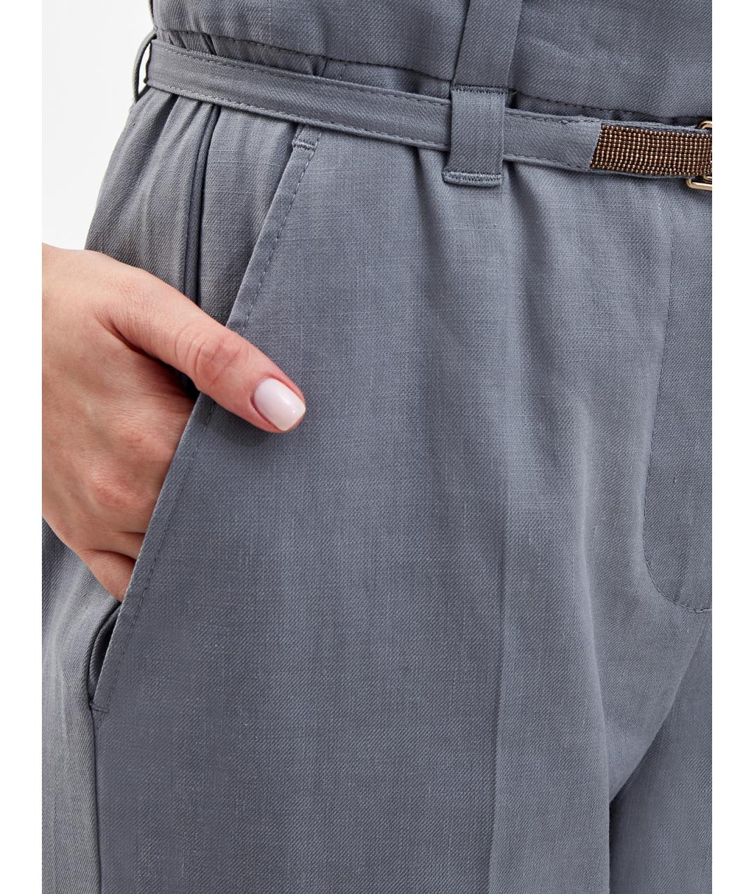 BRUNELLO CUCINELLI Синие льняные прямые брюки, фото 5