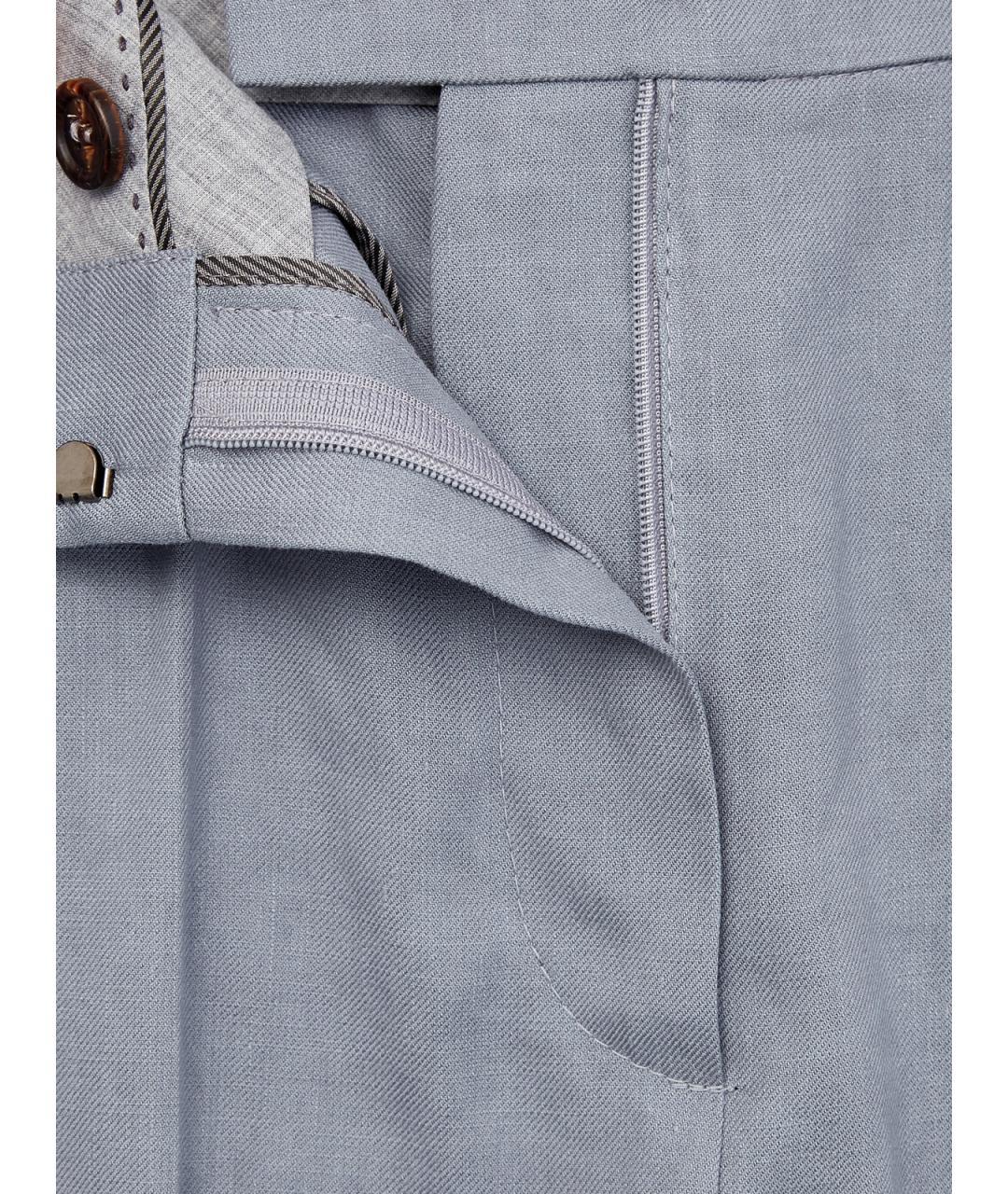 BRUNELLO CUCINELLI Синие льняные прямые брюки, фото 7