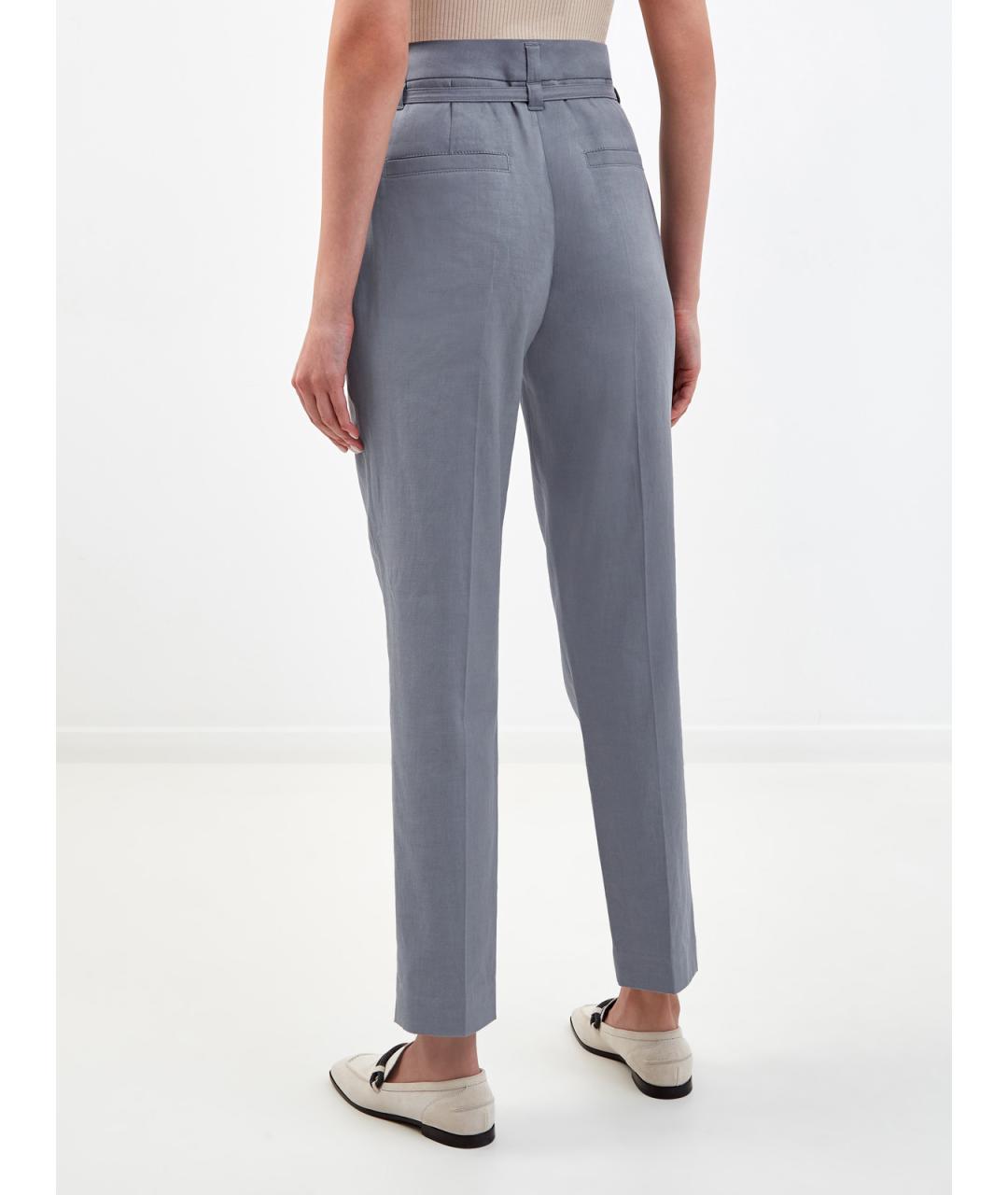 BRUNELLO CUCINELLI Синие льняные прямые брюки, фото 4