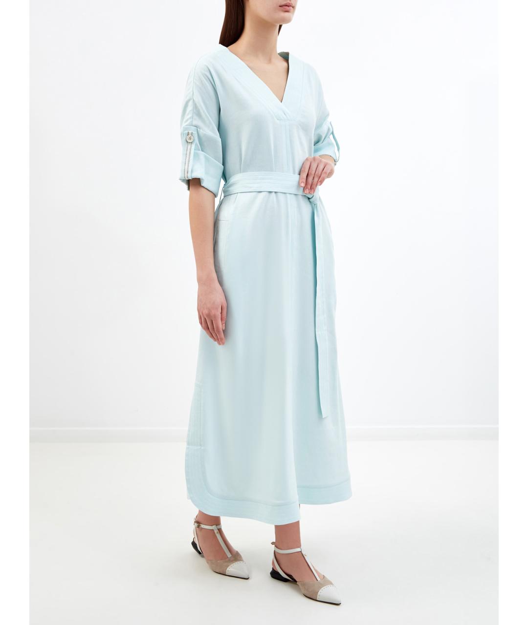 LORENA ANTONIAZZI Бирюзовое льняное повседневное платье, фото 3